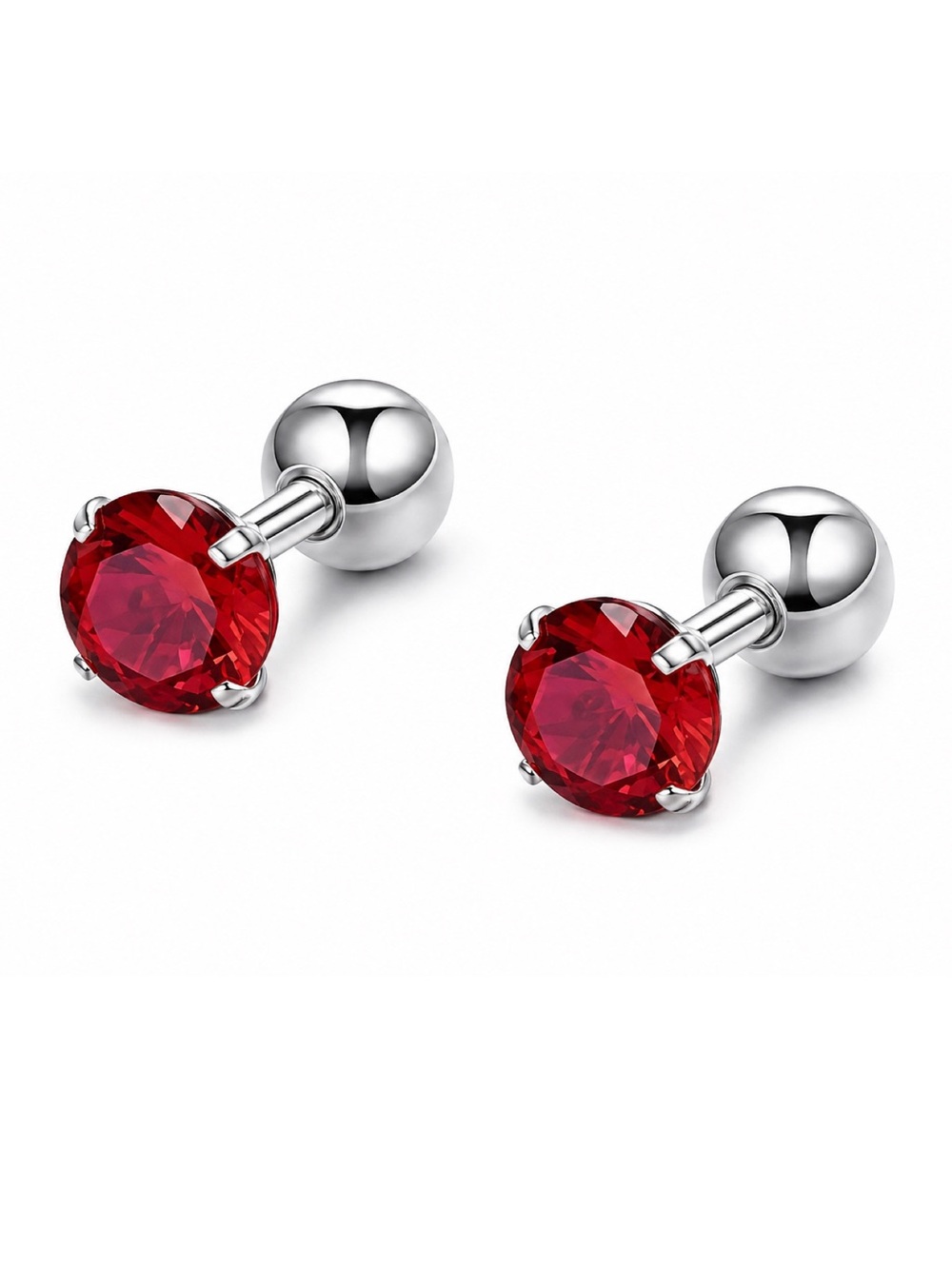 16G Red CZ Barbell Stud Earrings - Stainless Steel Cartilage Tragus 6mm